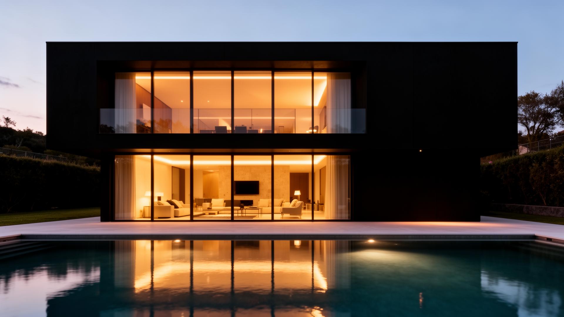 Villa contemporaine au crépuscule