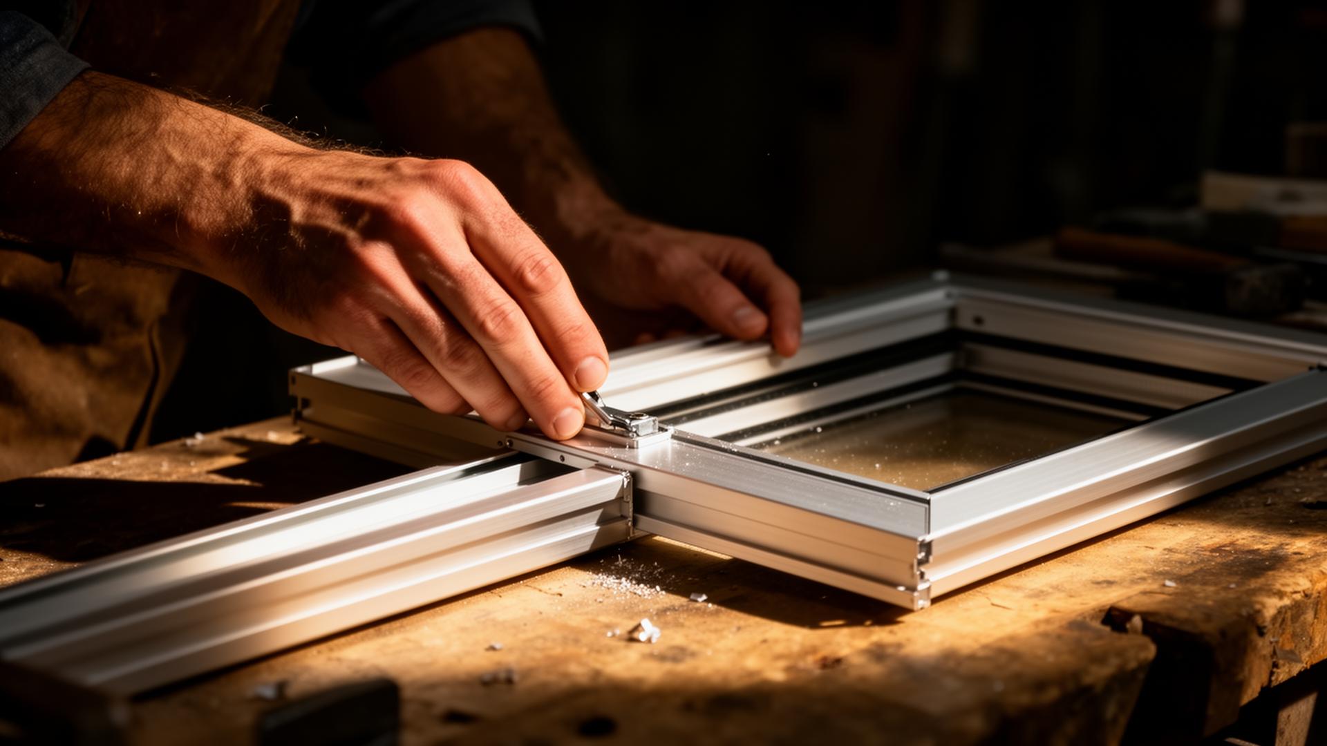 Artisan façonnant un cadre aluminium